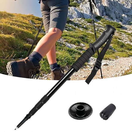 Walking Stöcke,Aluminium Teleskop Wanderstöcke,Trekkingstöcke,Damen und Herren Wanderstöcke zum Wandern,Nordic Walking und Skitouren,Verstellbar,Teleskop,Leicht,Schwarz,52-110cm (1PC)