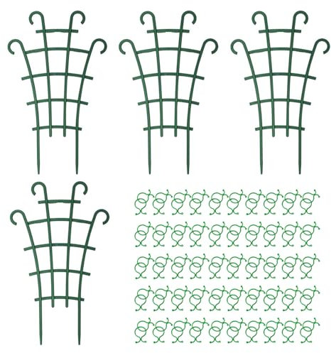 ZWWOGE Traliccio per Piante Rampicanti con 50 Clip di Supporto - Set 4 Pezzi per Giardino