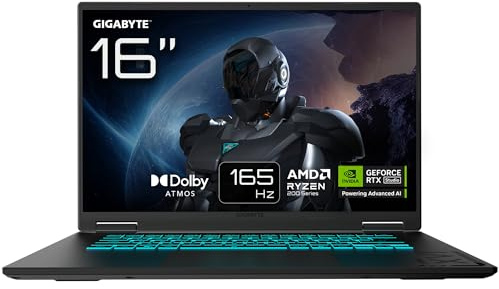 Gigabyte Gaming A16 - Ordenador portátil - 16 165Hz WUXGA, Ryzen 7 2600, RTX 5060, 16GB DDR5 5200MHz, SSD Gen4 1TB, Windows 11 Home, 2 años de garantía, Dolby Atmos