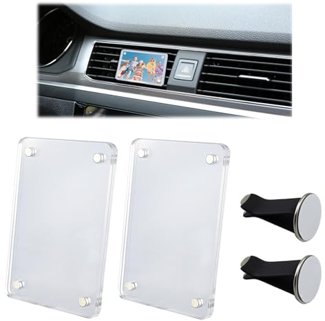 NineSSJLY Cornice portafoto 2 Pezzi per bocchette aerazione Auto – Cornice Magnetica Acrilico 6×9 cm con Clip Adesiva – portafoto Auto, Ciondolo Personalizzato, Decorazione