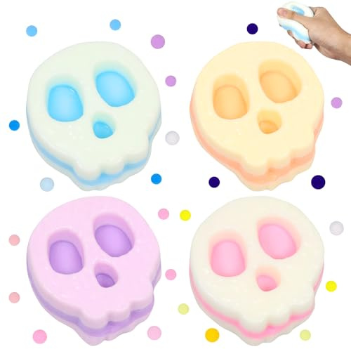 4 stycken squishy leksak, halloween skelett huvud klämleksak, mini squishies, FuFu Squishy, anti-stressboll barn, stressreducerande leksaker, stressklämleksaker för barn och vuxna halloween, jul