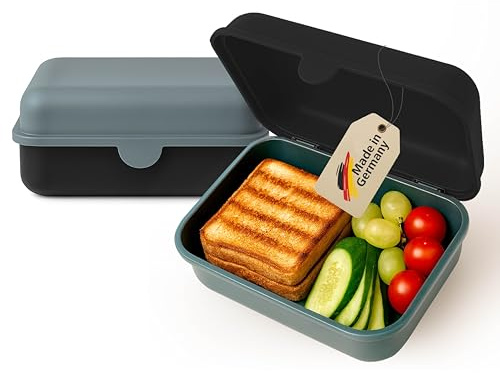 Uppsättning av 2 matlådor – matlåda för barn och vuxna – BPA-fri, diskmaskinssäker, mikrovågsugnssäker – robust snackslåda/frukostlåda med utbytbart lock. Tillverkad i Tyskland (svart och grå)