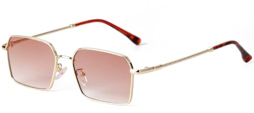 Laurinny Occhiali da sole rettangolari esagonali alla moda per le donne retrò in metallo dorato occhiali da sole rettangolari lenti colorate, Oro/Marrone sfumato