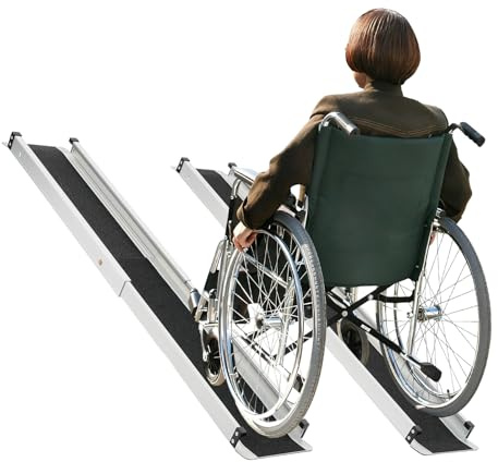 Rampe telescopiche per sedia a rotelle, 2 pezzi, in lega di alluminio, per sedia a rotelle con custodia, rampa di carico in alluminio fino a 661,39 lbs,per la casa