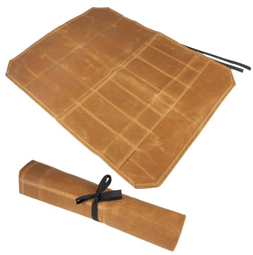 Rairsky Malette Couteaux Professionnel,MaletteCuisine avec 7 Compartiments | Toile Cirée,Etui a Couteaux,pour Le Camping et la Randonnée,Durable et Facile à Nettoyer,Protection des Outils (Kaki)