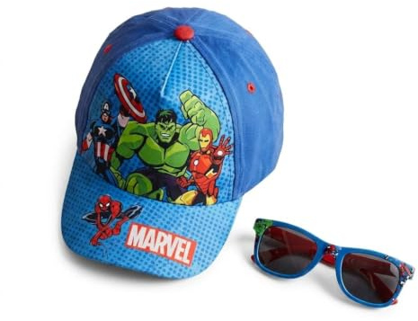 Gorra y Gafas de Sol Avengers Hulk Set Niños Original - Gorra Infantil Ajustable y Gafas de Sol UV400 Protección Solar Diseño Avengers Hulk, Complementos Verano Niño y Niña para Playa y Piscina