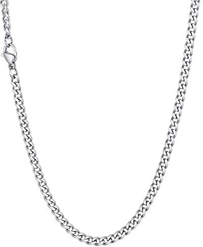 Richsteel herren Kette 3mm breit 71cm Kubanische Kette aus Edelstahl Panzerkette Halskette in Silber für Frauen und Männer