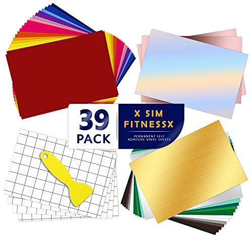 39 Satz Vinylfolien Plotter Selbstklebend,35 Plotterfolie mit permanentem Klebefolien + 4 Transferfolie, 26 verschiedene Farbfolien für Cricut,Silhouette Cameo, für Abziehbilder Schilder