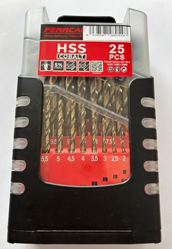 Ferrcan Juego de brocas para metal de 25 piezas 1-13mm HSS DIN 338 M35 cobalto de uso profesional
