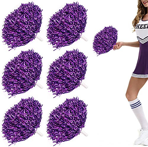 Niuhong 6 PCS Cheer Leader Poms Animadora Poms Accesorios Porristas Pom Bright Metallic Cheers Ball Squad Cheer Farben Pompons Poms Hand Flower Spirit Cheering Pom Colours Sports Games Team (Púrpura)