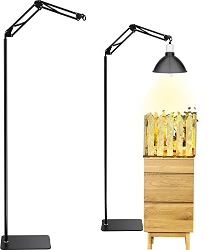 Queekay Reptile Heat LAMP Stand, Black Metal, Adjustable Height and Width, 5 Hanging Hooks, for Terrarium, Aquarium, Incubator, Cages, Suitable for Reptiles, Amphibians, Small Animals