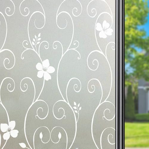 Qualsen Fensterfolie Sichtschutzfolie für Glasfenster Milchglasfolie Blumen Muster Buntglas Fensterfolie Dekorfolie Fensterfolie Statisch Haftende Glasfolie 30 x 200 cm, P014W