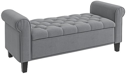 HOMCOM Panca Camera da Letto con Vano Contenitore 126x48.5x57 cm Grigio