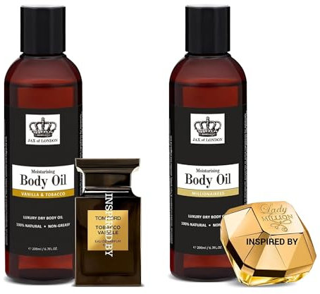 Jax Of London 200ml Combo Pack for Millionariess and Tobacco & Vanilla Body Oil for Men & Women