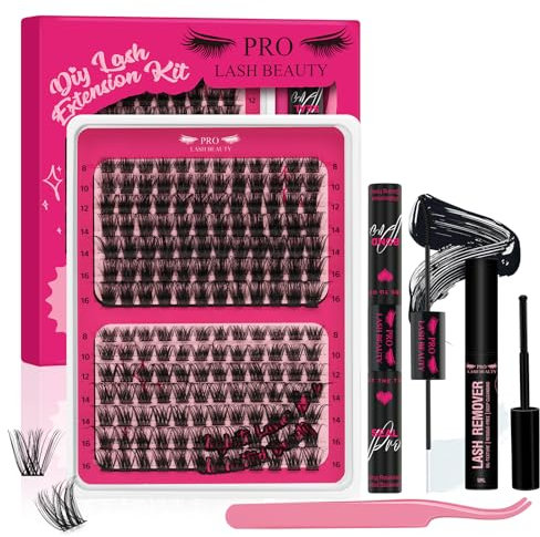 Kit pestañas pelo a pelo Kit de extensión de pestañas DIY com 168 peças de pegamento y sellado de pestañas, removedor de pegamento de pestañas, aplicador de pestañas(Tender+Glitter Kit)