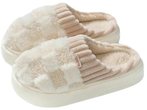 Gyios Ciabatte Donna Invernali Pantofole di Pelliccia Invernale Scarpe di Cotone Calde Alte Suola Spessa Camera da Letto Interno Uomini Vetrini Pelosi-bianco-36-37