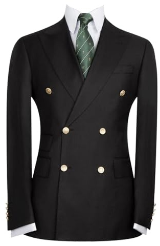 Drkobr Men's Solid Blazer Double Breasted Suit Jacket Regular Fit for Formal Occasion Black