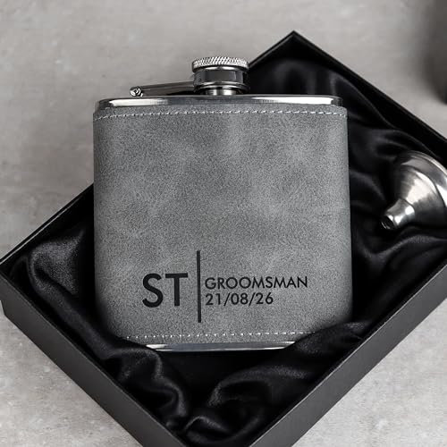 Personalised Hip Flask | Engraved Stainless Steel Whisky Flask 6oz Pocket Flask | Custom Gift for Best Man Groomsman Father Wedding Birthday Christmas | Hand Finished in UK