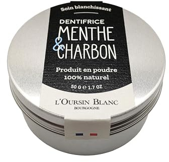 Dentífrico en Polvo Menta y Carbón Vegetal - 50g - Cuidado Purificante y Blanqueante Natural - L'Oursin Blanc