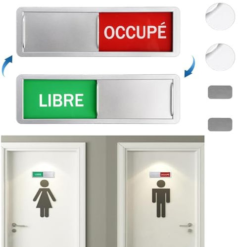 Letreros de puerta libre/ocupado con 2 adhesivos redondos, 17,7 x 5,2cm, señal deslizante libre/ocupado, carteles y carteles decorativos plateados para reuniones baños escuelas oficinas WC y baños