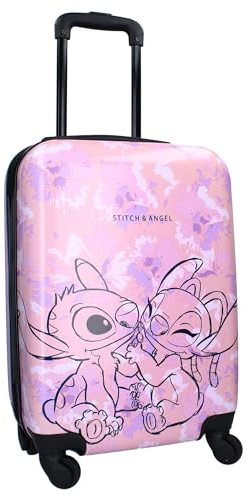 Vadobag STITCH and Angel – Hard ABS Suitcase for Children – 4 Wheels – Extendable Handle – 46 x 33 x 21 cm – 31 Litre Capacity – Pink, pink, Valigia piccola, trolley suitcase for kids
