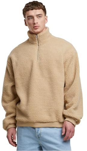 Urban Classics Troyer Oversized Teddy Troyer, Casual Teddy Troyer in Tessuto Sherpa, Oversize, Taglie S-5XL, Beige, L