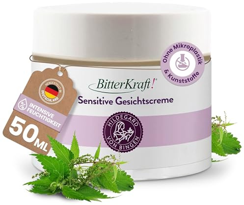 BitterKraft! Sensitive Gesichtscreme 50 ml – nach Hildegard von Bingen – intensive Feuchtigkeit für sensible & reaktive Haut – Anti-Aging – 100 % Natur – Made in Germany