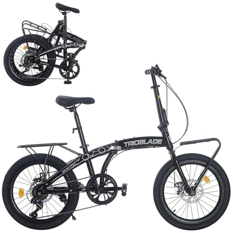 TRIOBLADE 20 Inch Folding Bike for Adult 7-Speed Shimano Drivetrain Folding Bicycle Lightweight Aluminium Frame Disc Brake Foldable Bikes for Women Men (Black & Grey)