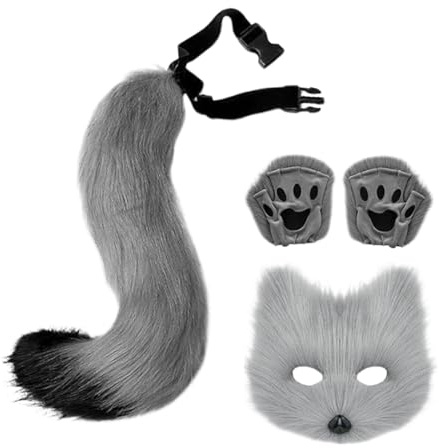 Generiskt vargdräktsset, varg cosplay | Faux-varg-maskeradkostym – pälsig kattsvans och tasshandskset, konstgjord varg-maskeradkostym kul för halloweenfester och evenemang