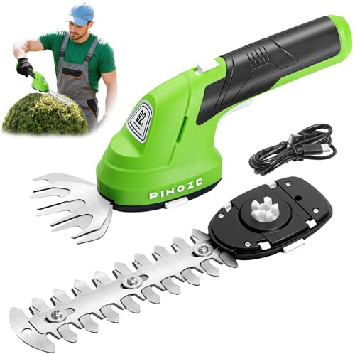 PINOZE Cordless Grass Shear & Hedge Trimmer - 2 in 1 Handheld 7.2V Small Electric Bush Trimmer, 2.0Ah Rechargeable Battery Powered Shrub Trimmers Grass Cutter for Garden, Yard, Lawn Care