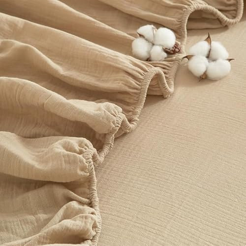 Gezu Doppelte Muslin Spannbettlaken 90x200cm Khaki Taupe Antibakteriell Weich Spannbetttücher Boxspringbett Frottee Topper 100% Baumwolle Muslin Bettlaken Spannbetttuch 90x200 für bis 30cm Matraze