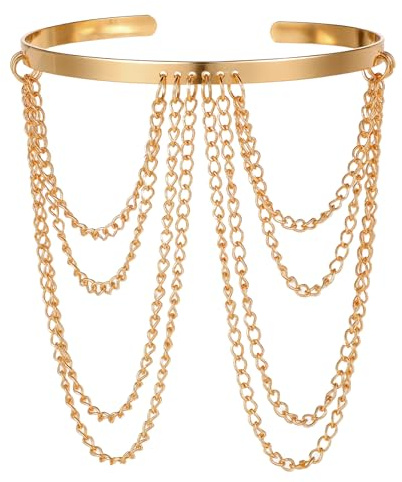 MBAIYO Brassard doré pour femme, bracelet bohème multicouche à pampilles de 7 cm, réglable, doré