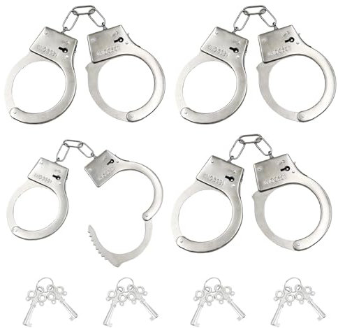 4 Pezzi Manette Giocattoli con 4 Chiavi Handcuffs Bambini Manette in Metallo per Polizia Giocare Partito A Tema Puntelli Gioco per Bambini (Argento)