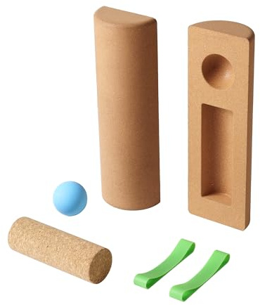 Tavoletta propriocettiva in sughero per piedi e caviglie – Balance board 4 in 1 con blocchi, rullo, palla fasciale e fasce per dita – allenamento equilibrio & forza dei piedi a casa