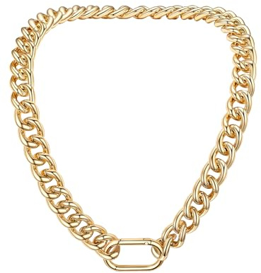PROSTEEL Girocollo Spessa Donna Punk Oro, Collana Catena Grossa Dorata a Moschettone, Larghezza 13MM, Lunghezza 45CM, Leggero Impermeabile Ipoallergenico