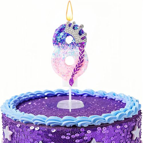 K Pop - Velas de cumpleaños con números de cumpleaños, velas de cumpleaños moradas y rosas para pastel, decoración de pastel con purpurina con lentejuelas para celebrar decoraciones temáticas de