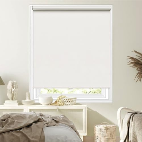 BGBL Window Blinds Cordless, Blackout Blinds for Windows, Home,Office,Living Room Darkening Rolles with Spring System, Pull Down Window Roller Shades,Door Curtains(White, 34 W x 72 H)