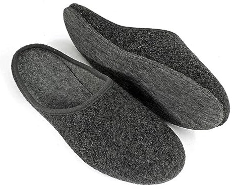 Pantoffelmann Filzpantoffeln mit Filzsohle I Dunkelgrau I Größe 41 I Atmungsaktive & bequeme Filzhausschuhe für Damen & Herren I Stilvolle & warme Hausschuhe