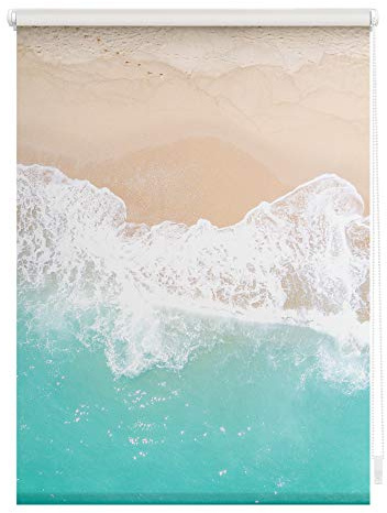 Lichtblick Klemmfix Tageslicht-Rollo mit Motiv, ohne Bohren, Blickdicht, Seitenzugrollo, Made in Germany, The Beach - Türkis Beige 100 cm x 150 cm (B x L)