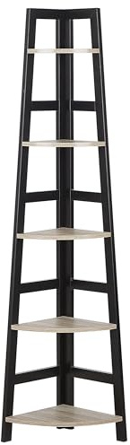 Beliani Libreria Angolare a Scala Nera 5 Scaffali Legno Chiaro 163 x 44 x 31 cm