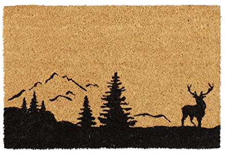 Relaxdays Fußmatte Kokos, Kokosmatte Hirsch & Bäume, Türmatte Innen & Außen, Schuhabtreter, Türvorleger 40x60 cm, Natur