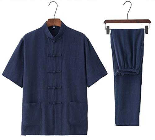 FLY FLU Tai Chi Uniforme Lin - Arts Martiaux Ensembles Chinois Traditionnel Hommes Femmes Vêtements Shaolin Kung Fu Wing Chun Taekwondo Coton Vêtements D'entraînement,Navyblue-L
