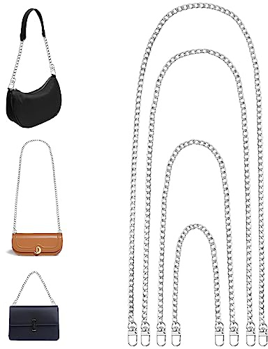 JOPHEK Cadena para Bolso, 4 Piezas Cadenas de Metal Correas de Hombro, Correas de Cadenas de Bolsos con Hebillas, DIY Correa de Cadena para Carteras y Bolsos de Hombro - 40/60/100/120cm (platado)