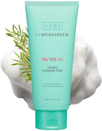 BRING GREEN Tea Tree Cica Trouble Cleansing Foam | Mild Cleanser for Exfoliation, Removes Blackheads, Whiteheads, Facial Residue, for Trouble, Irritated, Sensitive Skin (10.1 Fl. Oz., 300ml)