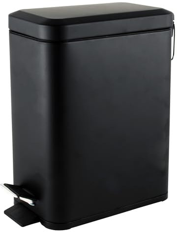Beldray LA041173BLKFEU7 Pattumiera a pedale per bagno, rettangolare, con coperchio a chiusura rallentata, rifiuti per cucina/camera da letto/ufficio, capacità 5 l, secchio interno rimovibile, design
