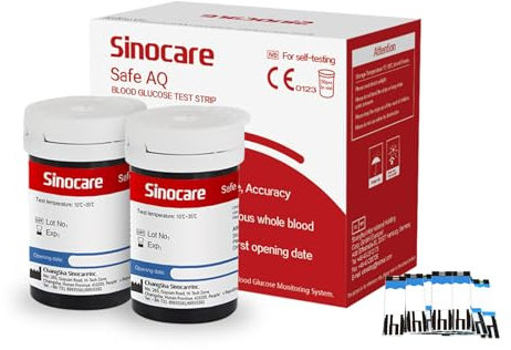 50pcs Sinocare Safe AQ Blood Sugar Test Strips, only for Safe AQ Smart/Voice Glucometer, 50pcs Diabetes Testing Strips, No Needles