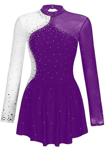 Alvivi Femme Robe Patinage Artistique Robe De Danse Latine Lyrique Strass Costume Compétition Soirée Spectacle S-XXL Violet S