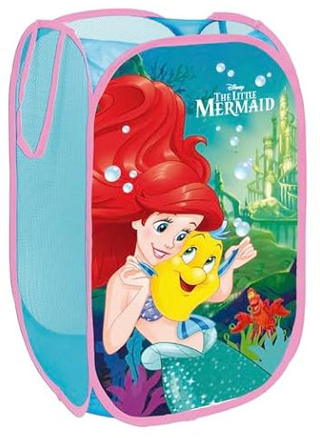 SUPERDIVER - Cesto pieghevole di Ariel La Sirenetta - Licenza Ufficiale Disney The Little Mermaid - Perfetto per giocattoli e vestiti - 36x36x58 cm - Ideale per bambini e bambine.