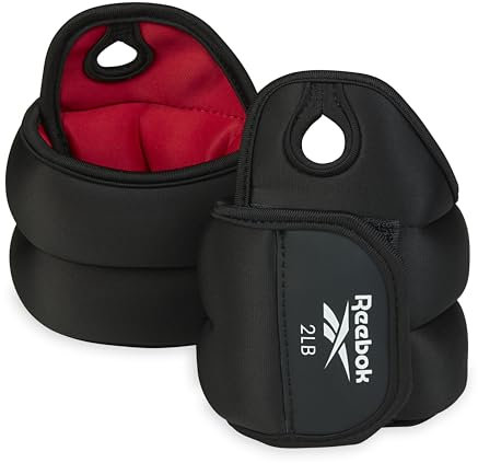 Reebok Wrist Weights, 2 x 2 lb Wearable Weights with Thumb Loop for Arm Fitness, Boxing, Yoga, Walking & More, Polyester Spandex Wrist Wraps, Home Workout Essentials & Gym Accessories for Women & Men