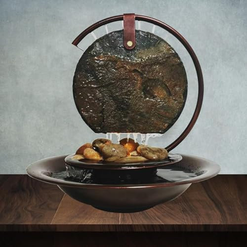 Weejian Intérieur Desktop Cascade Lune Fontaine, décoration apaisante Pluie Sons méditation Relaxation Fontaine, Ardoise Naturelle Vue sur l'eau Chambre Bureau Décoration de table-32x34cm